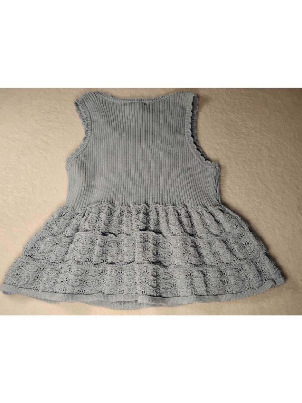 Vintage Ruffle Hem Sweater Pull Over Sleeveless Tiered Coquette Size L Blue - Picture 5 of 8